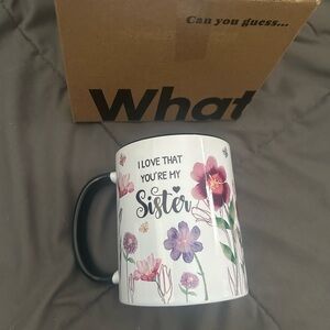 Sister Themed Floral Mug with Black Handle